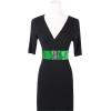 imageuxcell Ladies Sequins Decor Metal Interlocking Buckles Elastic Waist BeltGreen