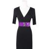 imageuxcell Ladies Sequins Decor Metal Interlocking Buckles Elastic Waist BeltPurple