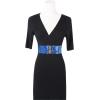 imageuxcell Ladies Sequins Decor Metal Interlooking Buckles Elastic Waist BeltBlue  Blue