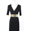 imageuxcell Ladies Sequins Decor Metal Interlooking Buckles Elastic Waist BeltGold  Silver