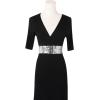 imageuxcell Ladies Sequins Decor Metal Interlooking Buckles Elastic Waist BeltSilver  Silver