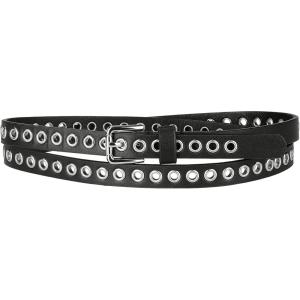 imageAllegra K Grommet Belt Leather Skinny Thin Waist Belts for Women Punk Rock StyleBlack