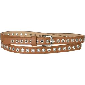 imageAllegra K Grommet Belt Leather Skinny Thin Waist Belts for Women Punk Rock StyleCamel