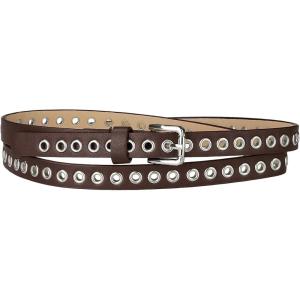 imageAllegra K Grommet Belt Leather Skinny Thin Waist Belts for Women Punk Rock StyleCoffee