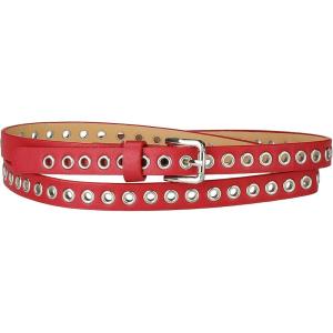 imageAllegra K Grommet Belt Leather Skinny Thin Waist Belts for Women Punk Rock StyleRed