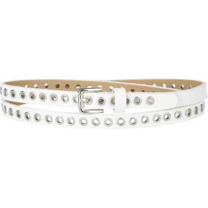 imageAllegra K Grommet Belt Leather Skinny Thin Waist Belts for Women Punk Rock StyleWhite