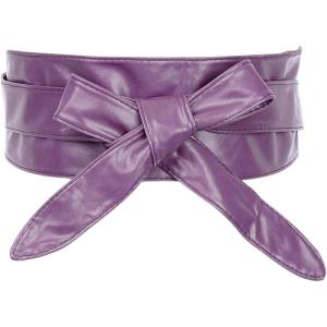 imageAllegra K Ladies Faux Leather Self Tie Bowknot Wide Waist Band Sash Obi Belt for DressesDark Purple
