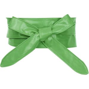 imageAllegra K Ladies Faux Leather Self Tie Bowknot Wide Waist Band Sash Obi Belt for DressesGreen