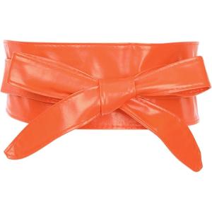 imageAllegra K Ladies Faux Leather Self Tie Bowknot Wide Waist Band Sash Obi Belt for DressesOrange