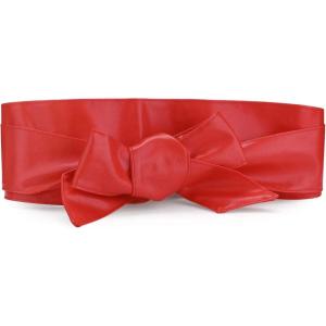 imageAllegra K Ladies Faux Leather Self Tie Bowknot Wide Waist Band Sash Obi Belt for DressesRed