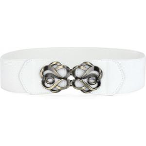 imageAllegra K Lady Metal Interlocking Buckle Stretchy Wasitband Cinch Dress BeltWhite