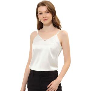 imageAllegra K Satin Camisole for Womens V Neck Sleeveless Spaghetti Strap Cami Tank TopWhite