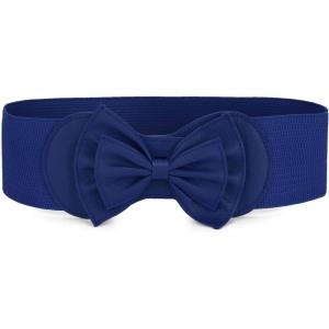 imageAllegra K Women Bowtie Ornament Press Stud Button Elastic Waist Cinch BeltHot Pink