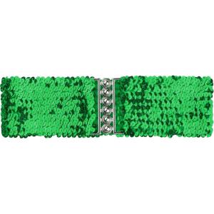imageuxcell Ladies Sequins Decor Metal Interlocking Buckles Elastic Waist BeltGreen