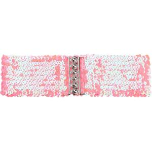 imageuxcell Ladies Sequins Decor Metal Interlocking Buckles Elastic Waist BeltPink