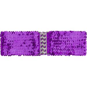 imageuxcell Ladies Sequins Decor Metal Interlocking Buckles Elastic Waist BeltPurple