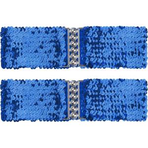 imageuxcell Ladies Sequins Decor Metal Interlooking Buckles Elastic Waist BeltBlue  Blue