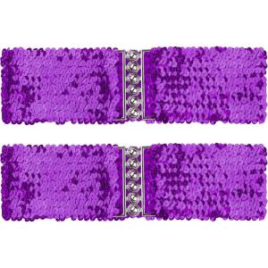 imageuxcell Ladies Sequins Decor Metal Interlooking Buckles Elastic Waist BeltPurple  Purple