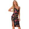 imageAllegra K Floral Cami Dress for Womens Ruched Mesh Side Slit Summer Bodycon DressesBlack