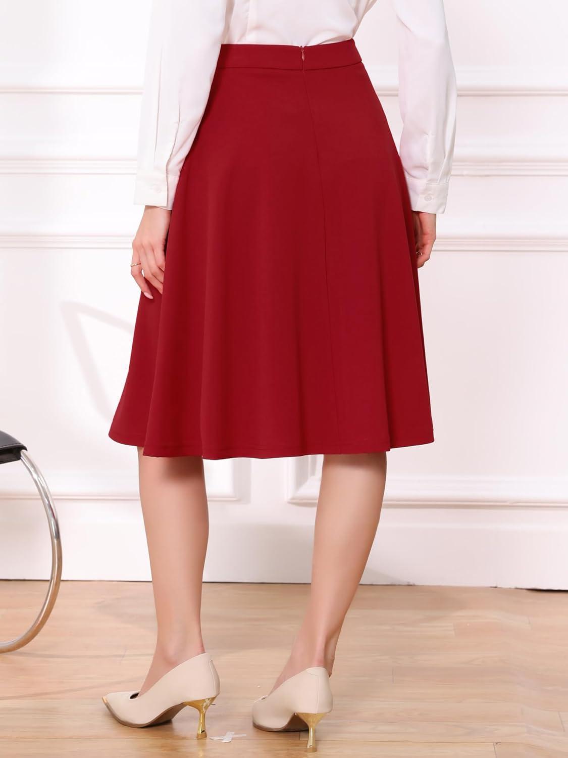 imageAllegra K ALine Midi Pleated Skirt for Womens Vintage Work High Waist Flare Business SkirtsRed
