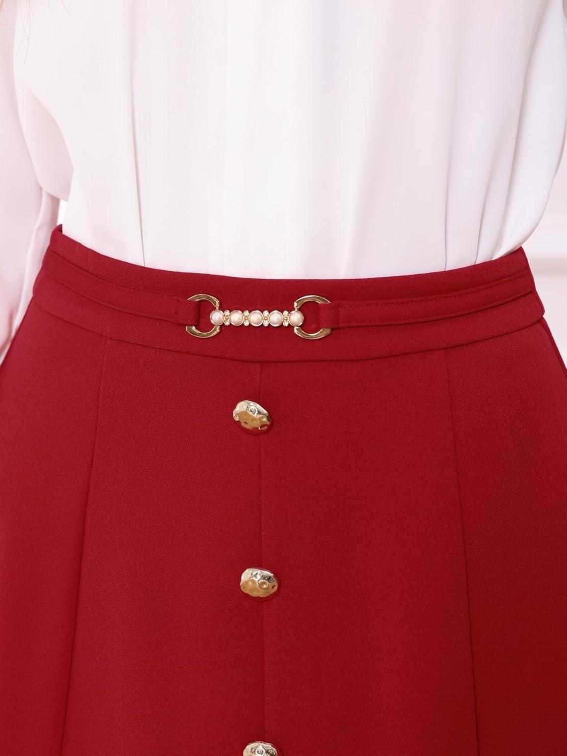 imageAllegra K ALine Midi Pleated Skirt for Womens Vintage Work High Waist Flare Business SkirtsRed
