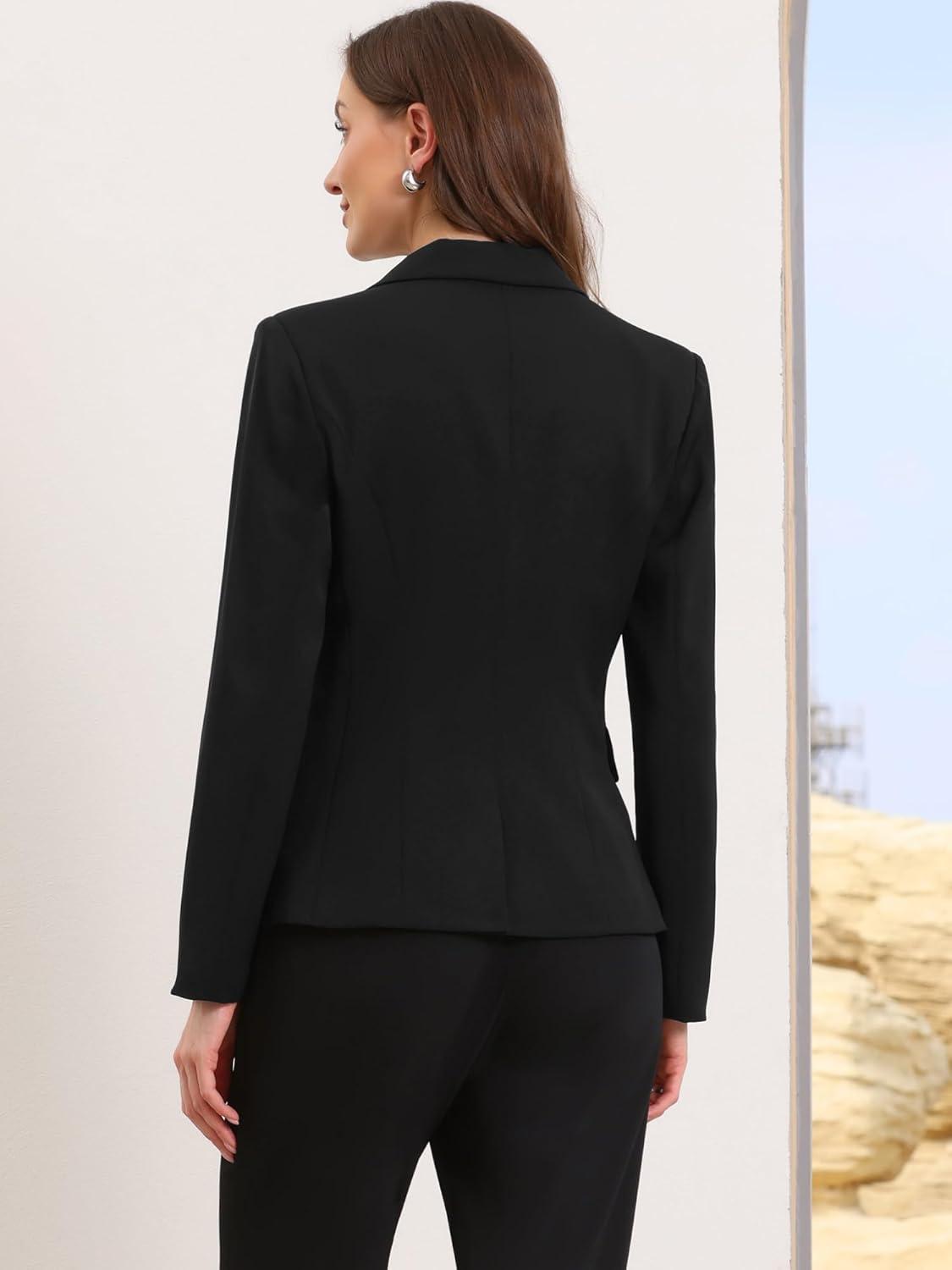 imageAllegra K Blazers for Women Business Casual Long Sleeve One Button Pockets Suit Jackets Work Office Blazer with Shoulder PadsBlack