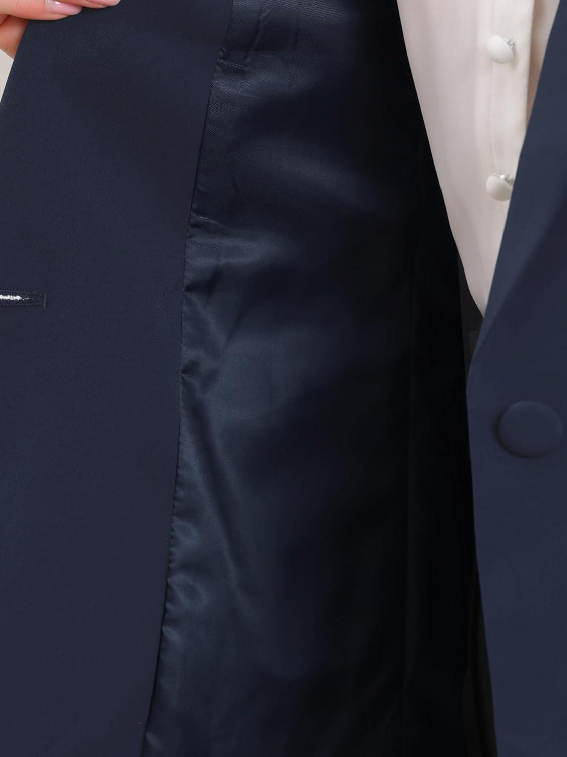 imageAllegra K Blazers for Women Business Casual Long Sleeve One Button Pockets Suit Jackets Work Office Blazer with Shoulder PadsDeep Blue