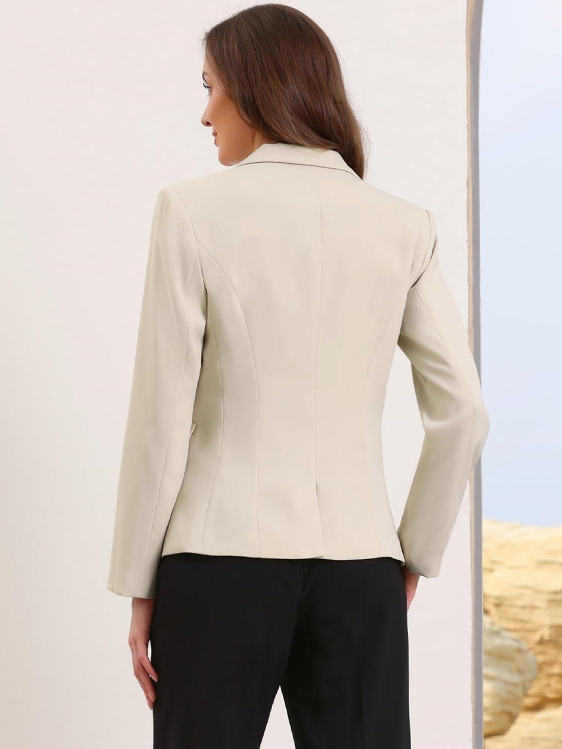 imageAllegra K Blazers for Women Business Casual Long Sleeve One Button Pockets Suit Jackets Work Office Blazer with Shoulder PadsKhaki