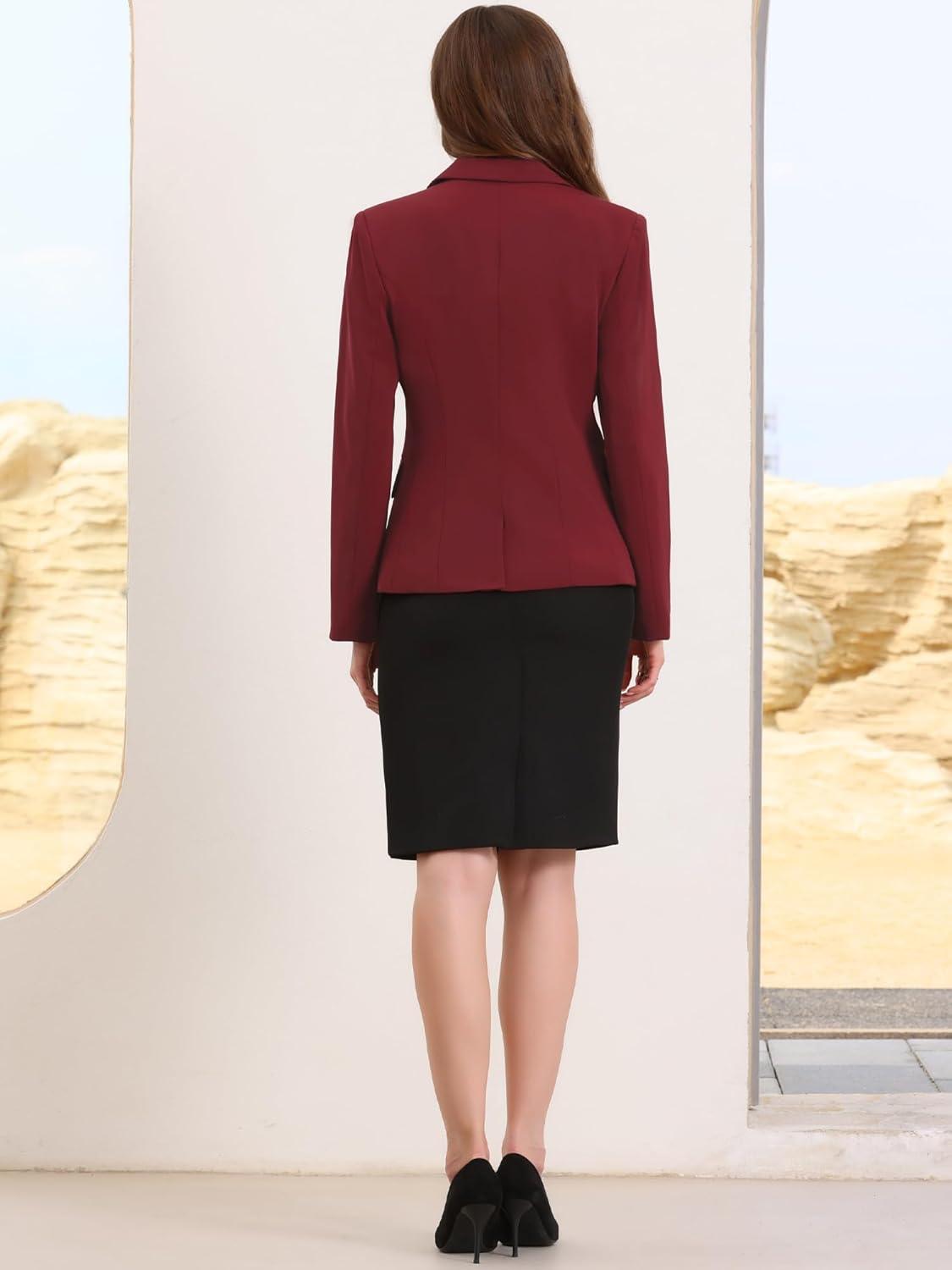 imageAllegra K Blazers for Women Business Casual Long Sleeve One Button Pockets Suit Jackets Work Office Blazer with Shoulder PadsWine Red