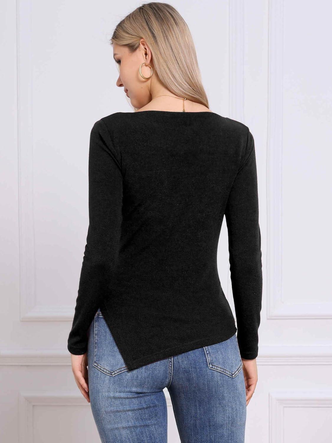 imageAllegra K Boat Neck Sweater for Womens Fall High Low Winter TopBlack
