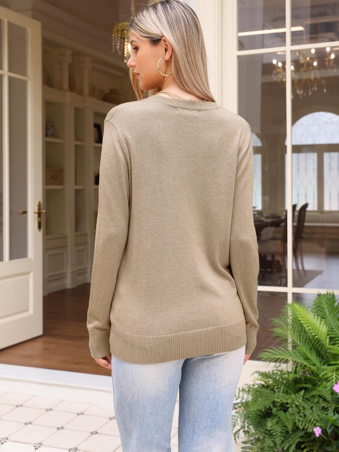 imageAllegra K Casual Lightweight Sweater for Womens Crewneck Fall Winter Loose Pullover Sweaters TrendyKhaki