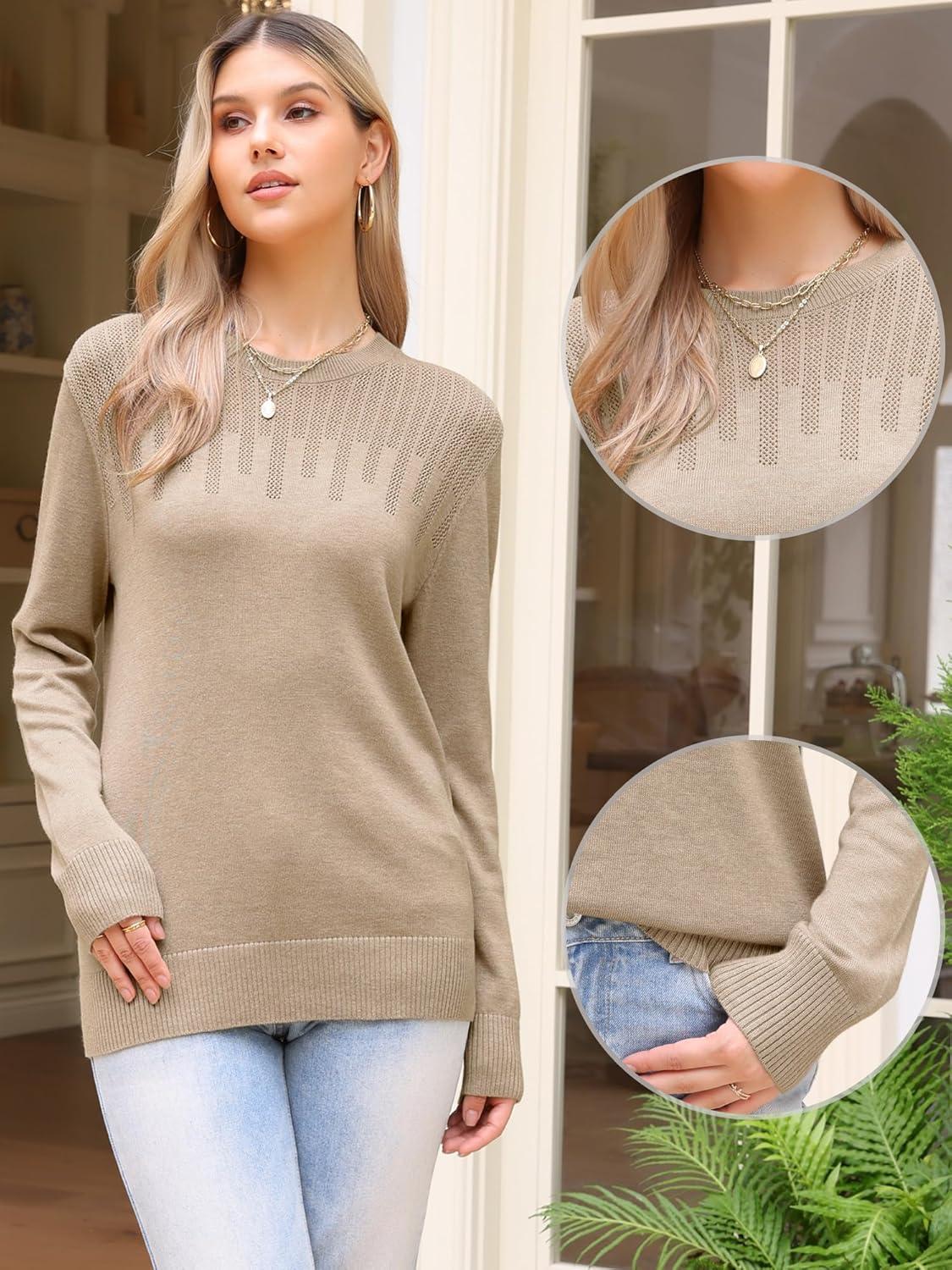 imageAllegra K Casual Lightweight Sweater for Womens Crewneck Fall Winter Loose Pullover Sweaters TrendyKhaki