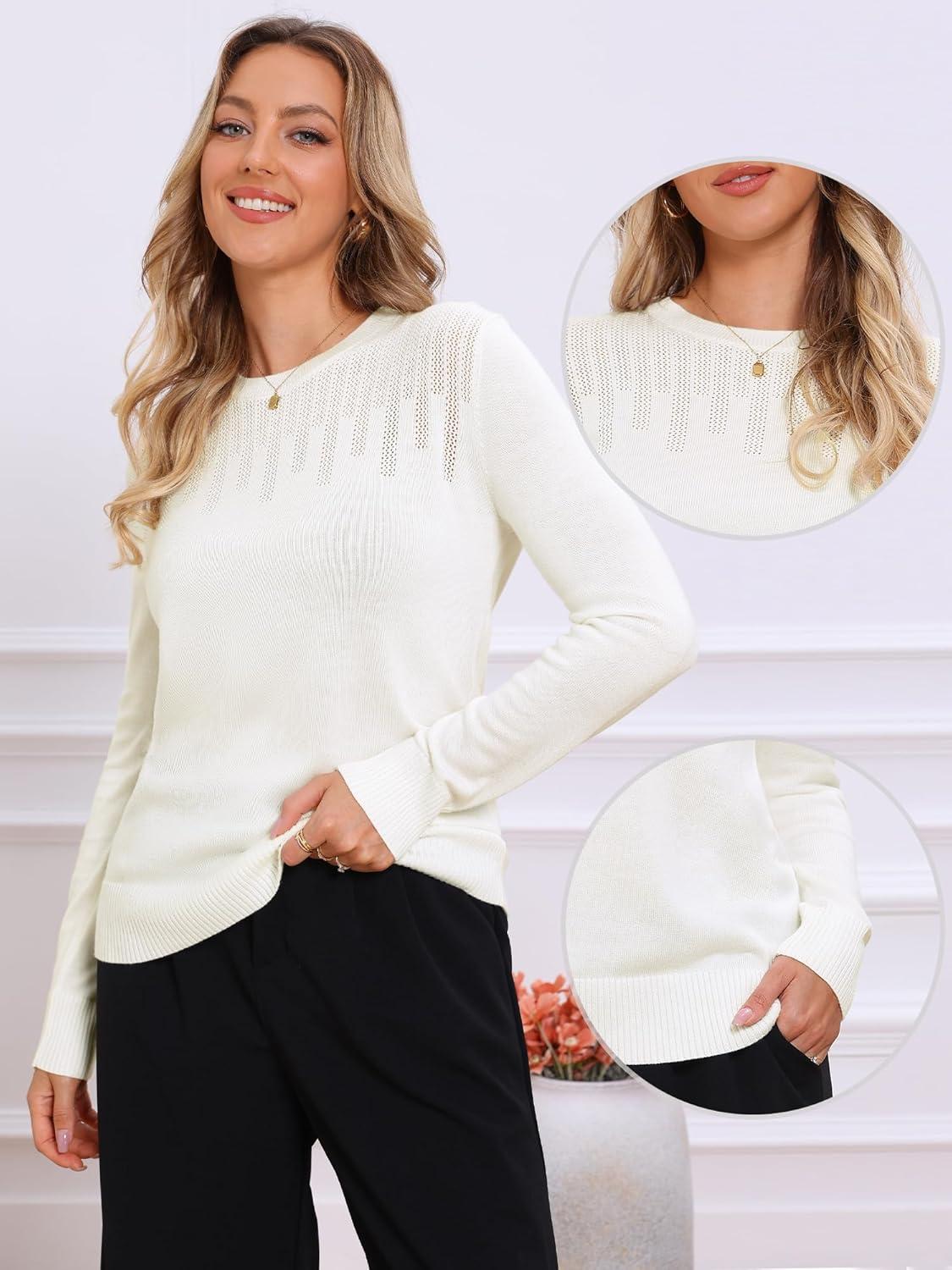 imageAllegra K Casual Lightweight Sweater for Womens Crewneck Fall Winter Loose Pullover Sweaters TrendyWhite
