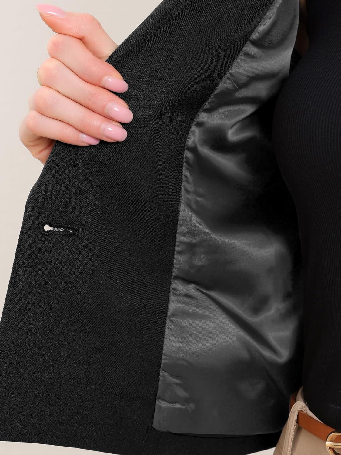 imageAllegra K Cropped Blazer for Women Notched Collar Long Sleeve Suit Jacket Business Casual BlazersBlack