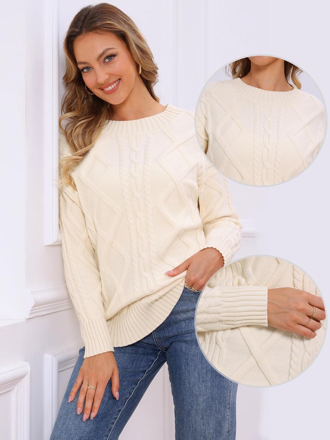 imageAllegra K Oversized Sweaters for Womens Crewneck Fall Chunky Cable Knit Pullover SweaterBeige
