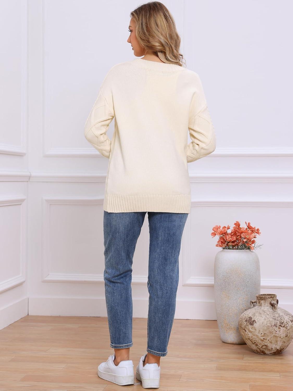 imageAllegra K Oversized Sweaters for Womens Crewneck Fall Chunky Cable Knit Pullover SweaterBeige