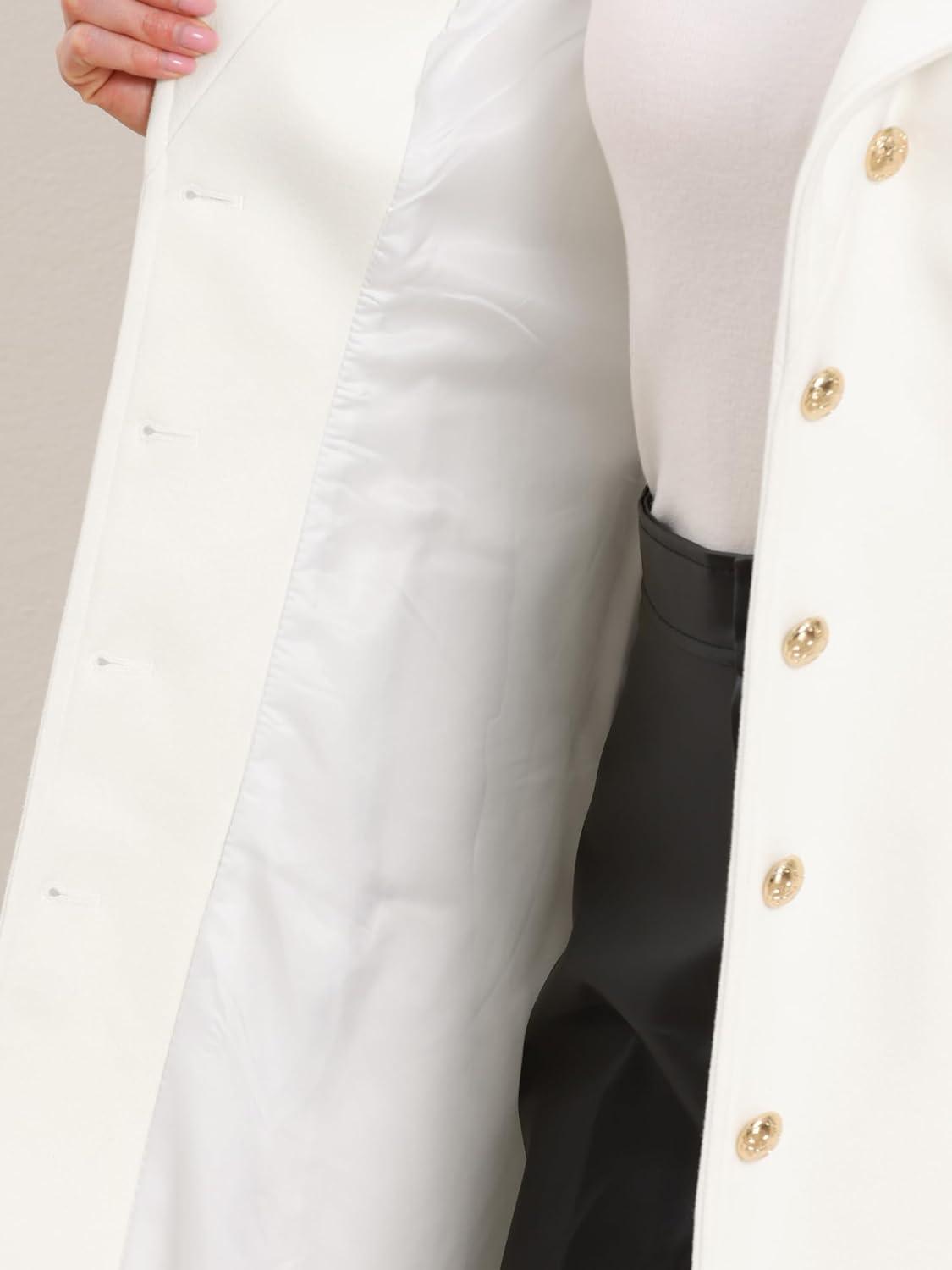 imageAllegra K Pea Coats for Women Fall Winter Stand Collar Single Breasted Long Trench Coat with Belt 2025White