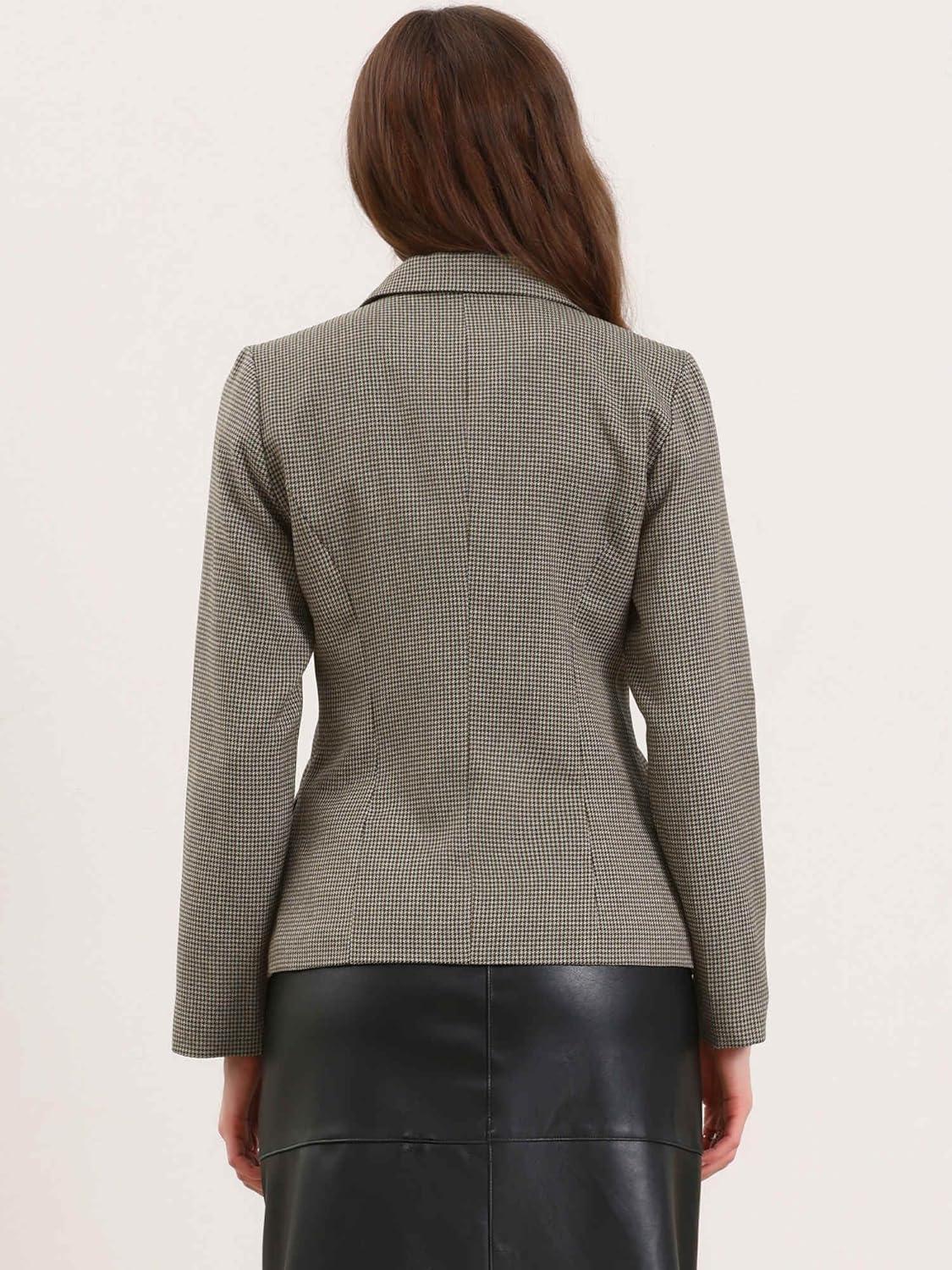 imageAllegra K Plaid Business Blazer for Womens Houndstooth Lapel Collar One Button Work Office Suit JacketBrown