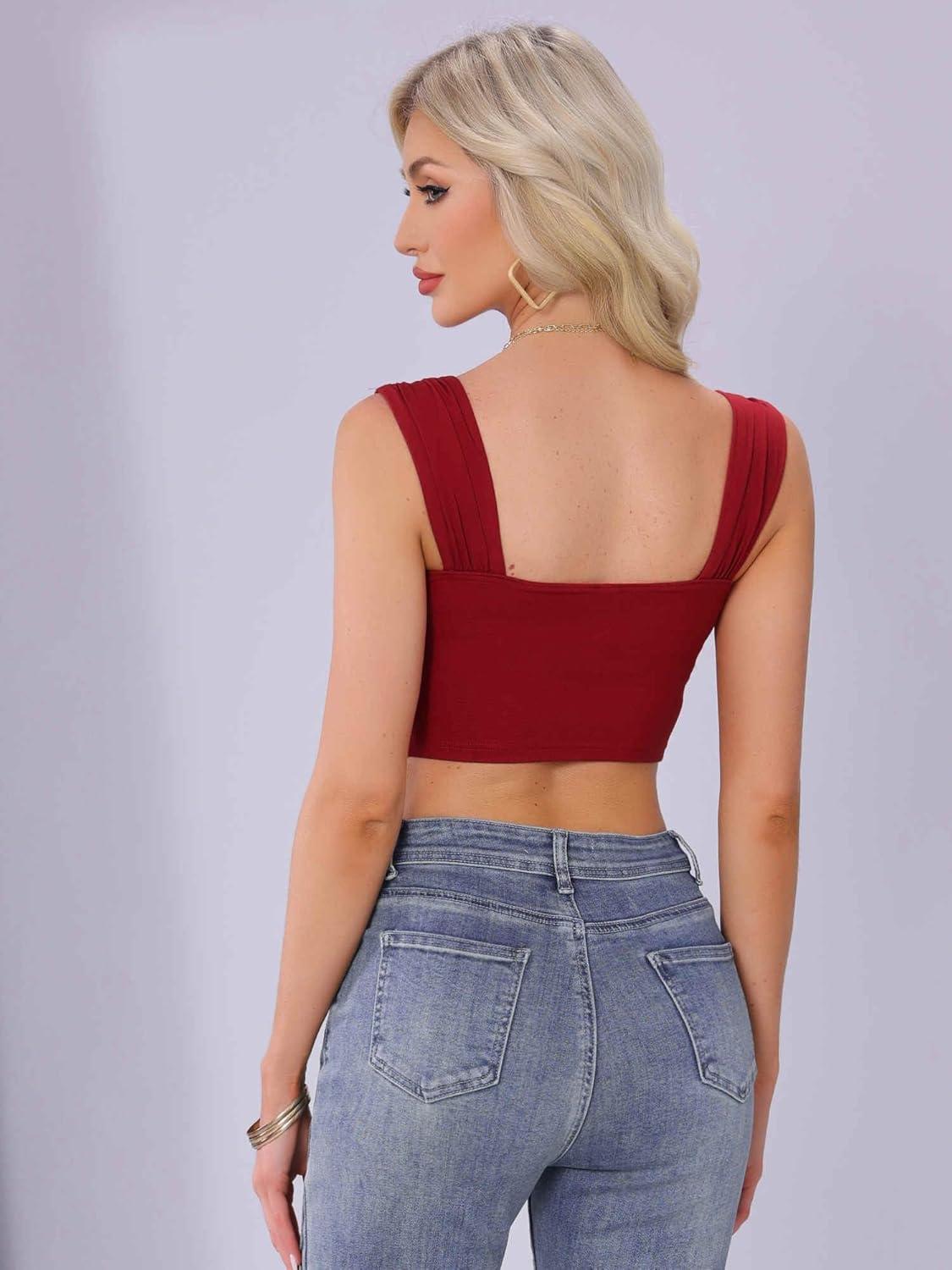 imageAllegra K Square Neck Tank Top for Women Summer Sleeveless Fitted Going Out Crop TopDark Red