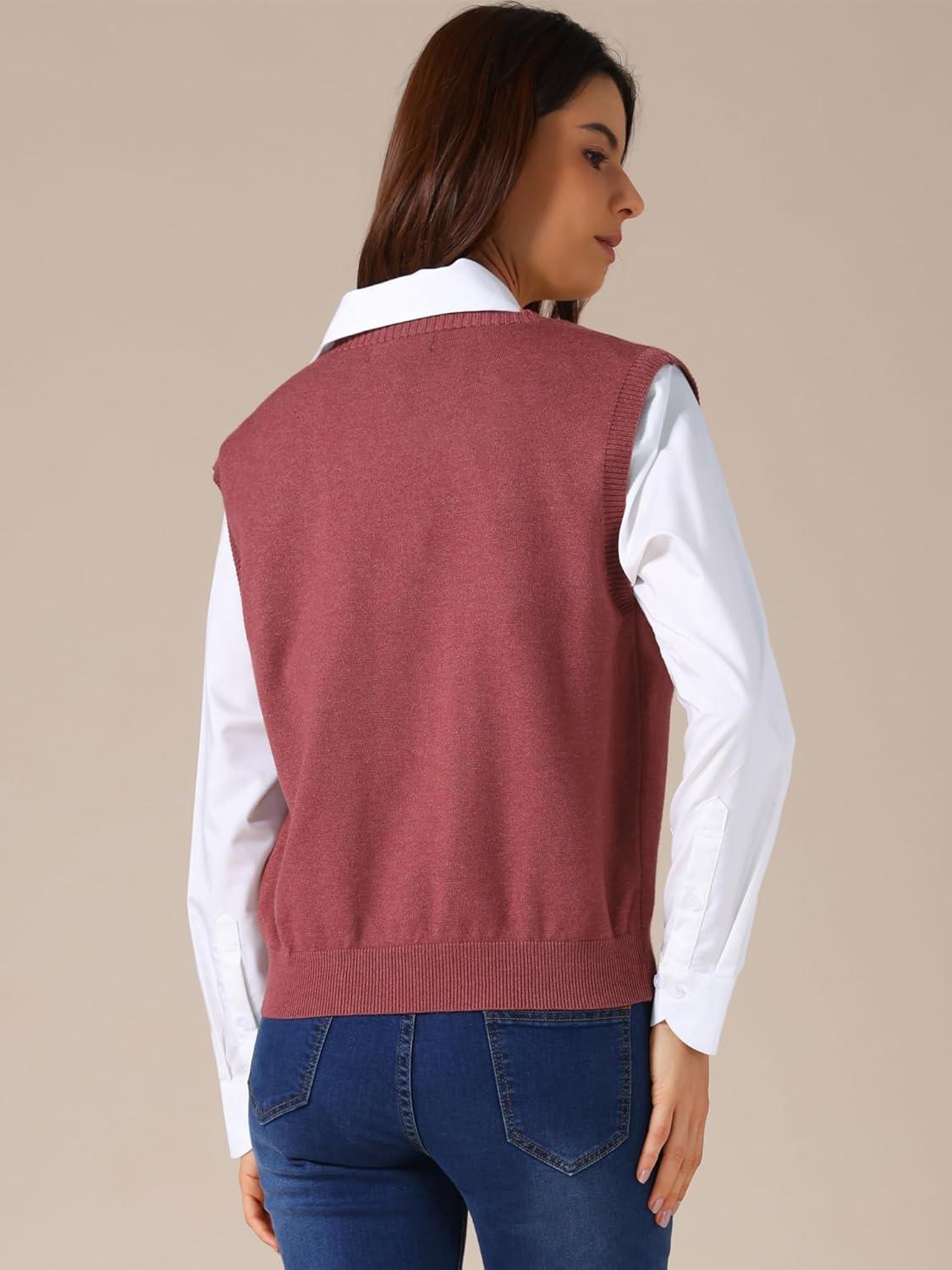 imageAllegra K Womens Sweater Vest V Neck Sleeveless Uniform Classic Knitted Pullover TopsDark Red