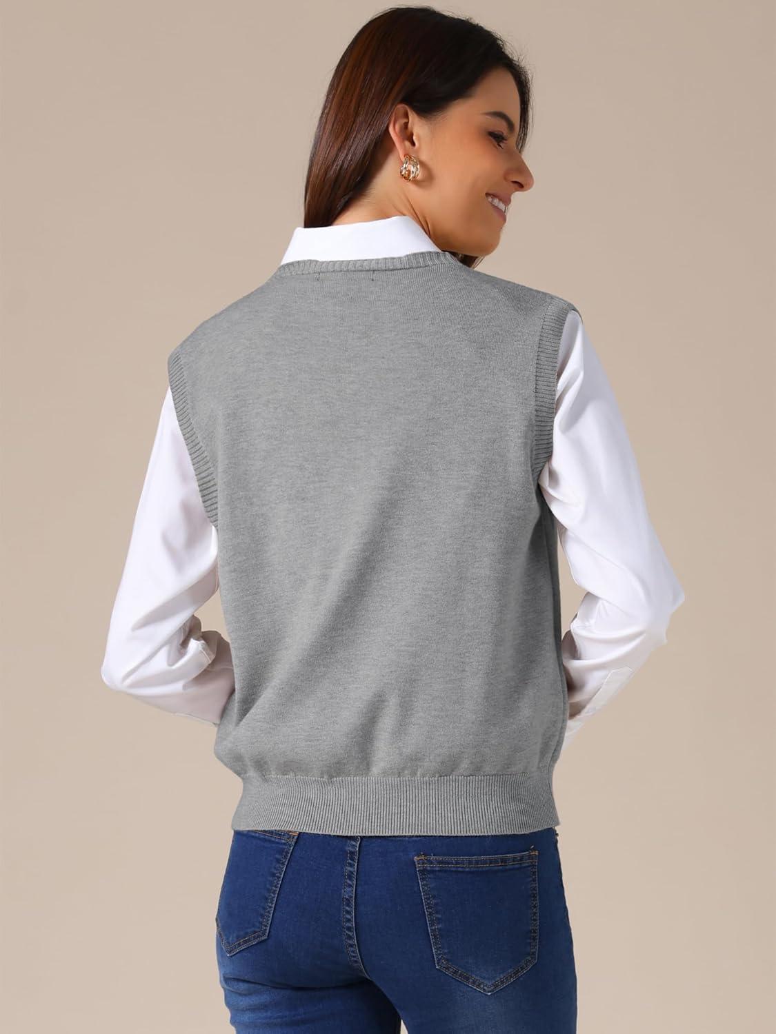 imageAllegra K Womens Sweater Vest V Neck Sleeveless Uniform Classic Knitted Pullover TopsGrey