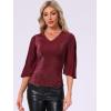 imageAllegra K 34 Sleeve Blouse for Women V Neck Glitter Sparkly Party Club Dressy TopsRed