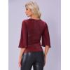 imageAllegra K 34 Sleeve Blouse for Women V Neck Glitter Sparkly Party Club Dressy TopsRed