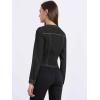 imageAllegra K Denim Jacket for Womens Collarless Button Down Crop Jean JacketsBlack