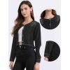 imageAllegra K Denim Jacket for Womens Collarless Button Down Crop Jean JacketsBlack