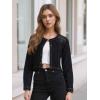 imageAllegra K Denim Jacket for Womens Collarless Button Down Crop Jean JacketsBlack
