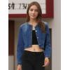 imageAllegra K Denim Jacket for Womens Collarless Button Down Crop Jean JacketsBlue