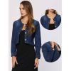 imageAllegra K Denim Jacket for Womens Collarless Button Down Crop Jean JacketsDark Blue