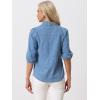 imageAllegra K Denim Shirt for Womens 34 Puff Sleeve Collar Button Down Jean ShirtsBlue