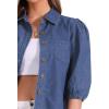 imageAllegra K Denim Shirt for Womens 34 Puff Sleeve Collar Button Down Jean ShirtsDark Blue